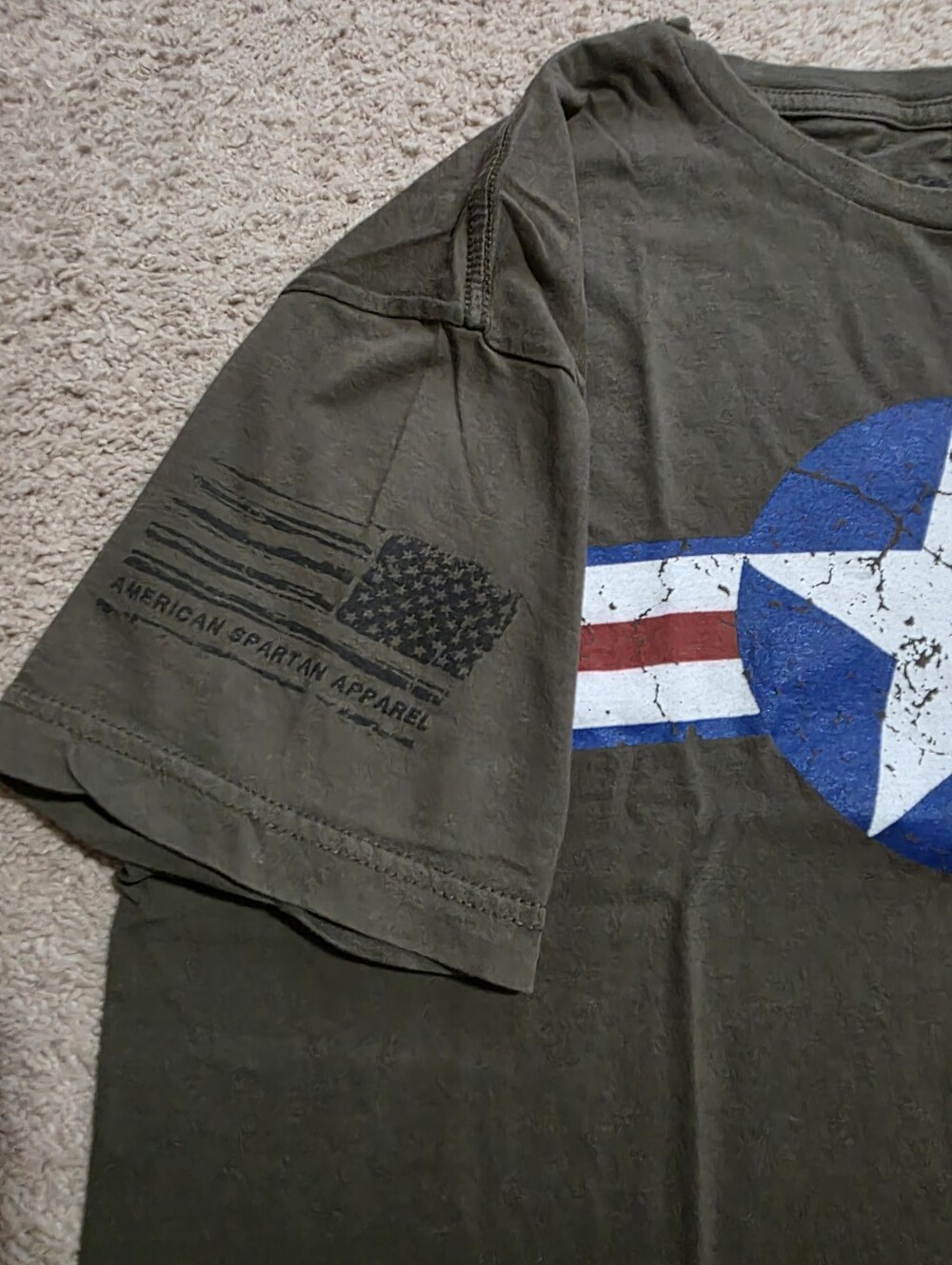 American Spartan Apparel Distressed Army Style Graphic Tee - Large - Picture 5 of 8